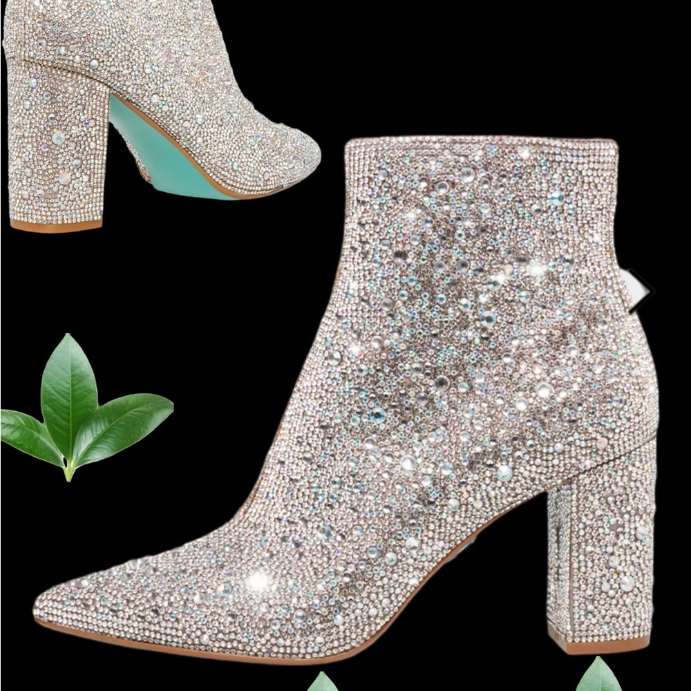 SIZE 11 Betsey Johnson Sparkling Silver Ankle Boots